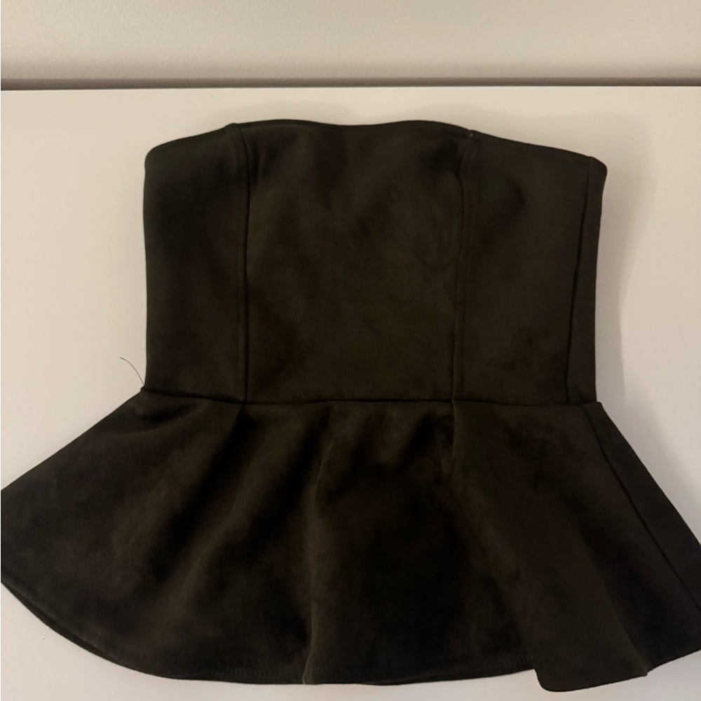 Dark Green Strapless Peplum Top